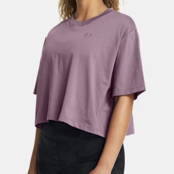 Under Armour T-Shirt XL Purple Cropped Tee Boxy Loose Activewear Athleisure - Picture 1 of 11